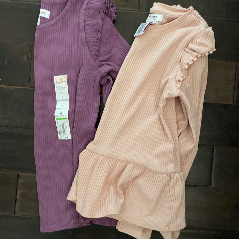 Ruffled Ribbed Shirts in Purple and Pink